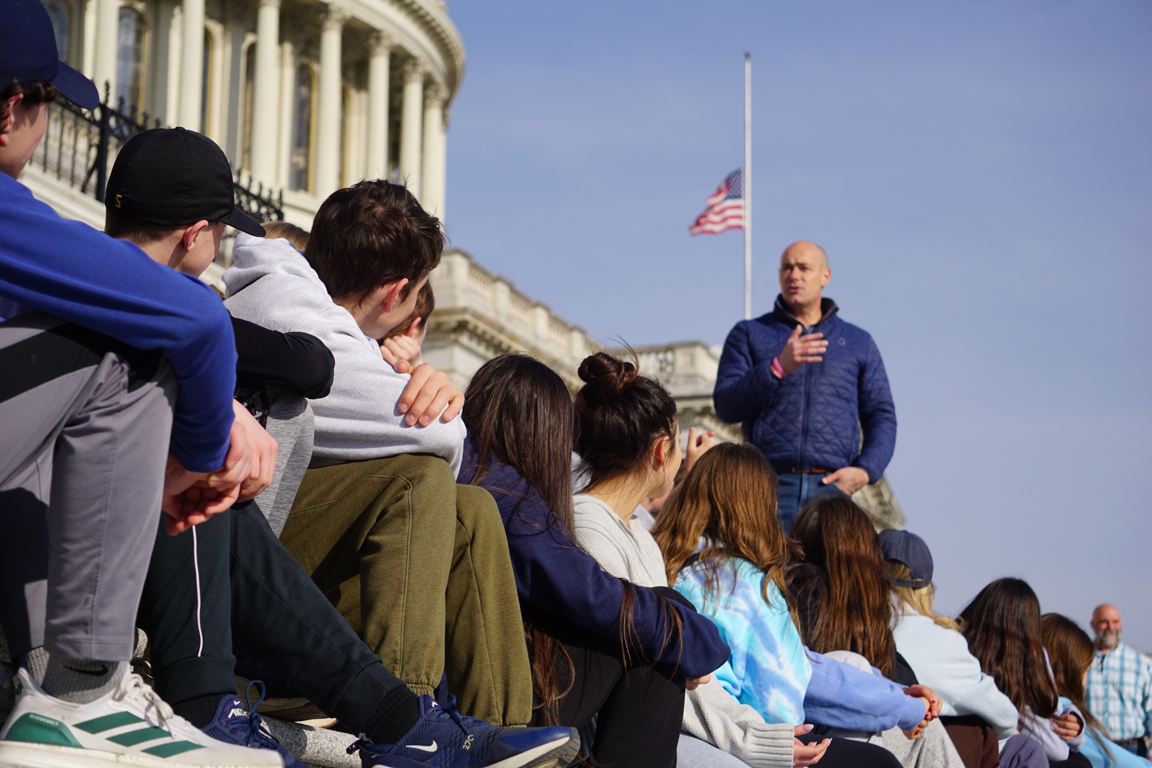 Congressman Landsman addressing students on the Capitol steps